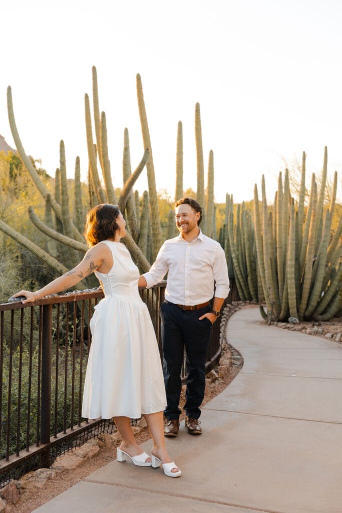 Desert engagement portraits of engaged couple in Phoenix. 