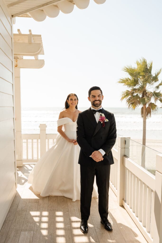 Bride and groom first look reaction