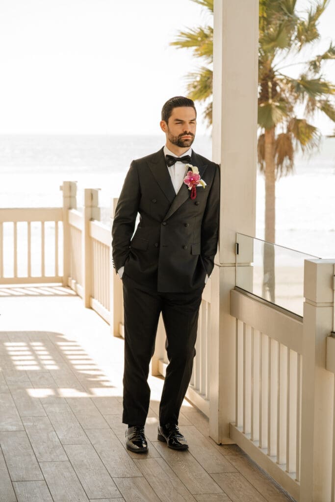 Groom waiting for first look with his bride.