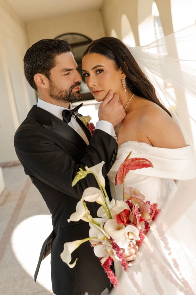 Editorial bride and groom wedding day portraits, light wedding day photography