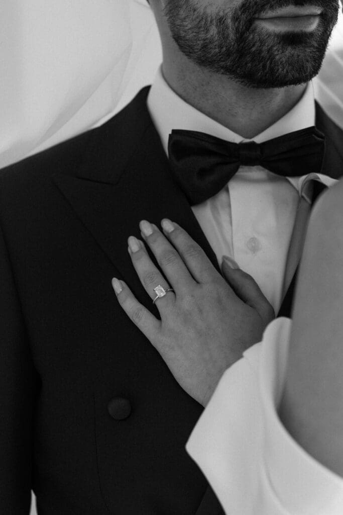 Engagement ring close up, intimate wedding portrait photography