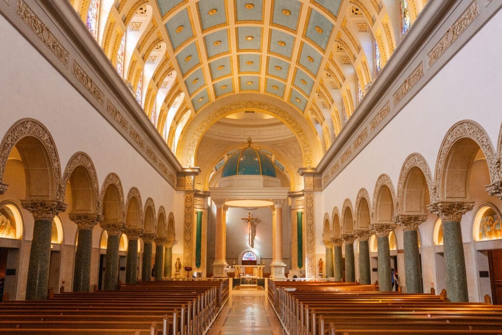 Landscape shot inside Immaculata Catholic Church in San Diego