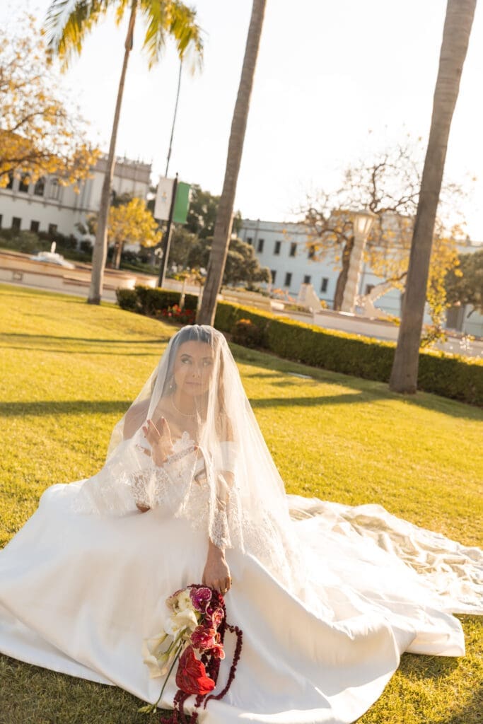 Bright and light bride portrait after wedding ceremony
